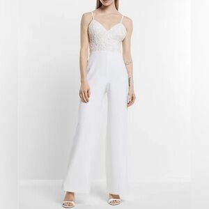 Express White Sequin Bodice Embellished Lace Bridal Jumpsuit Wedding Size 4